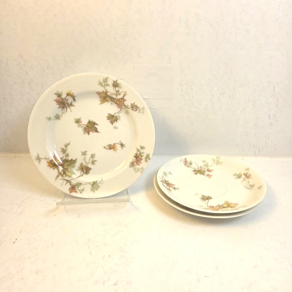 Antique Haviland‎ France Limoges Autumn Leaf Saucers & Bread Plate Schleiger 196